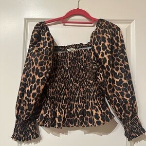 Leopard Print Smocked Women's Top